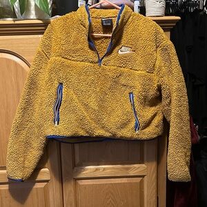 Nike Mustard Sherpa Jacket with Blue Trim